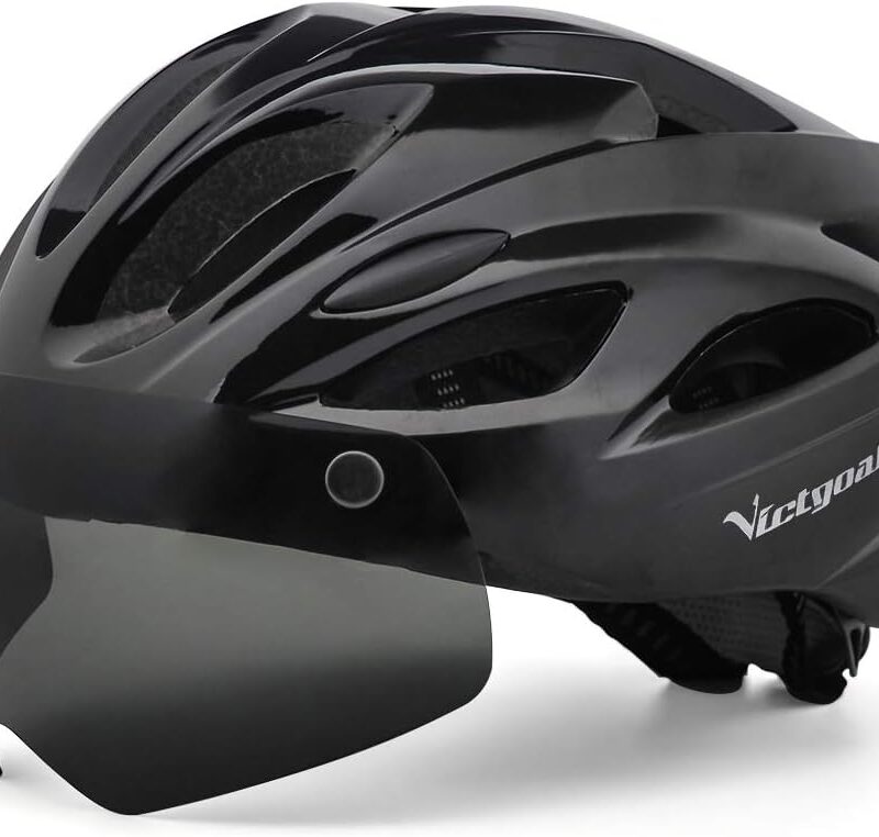 Victgoal Adults Bike Helmet for Men Women Detachable Magnetic Goggle Visor Bicycle Helmet with LED Rear Light Cycling Road Mountain Cycle Helmet