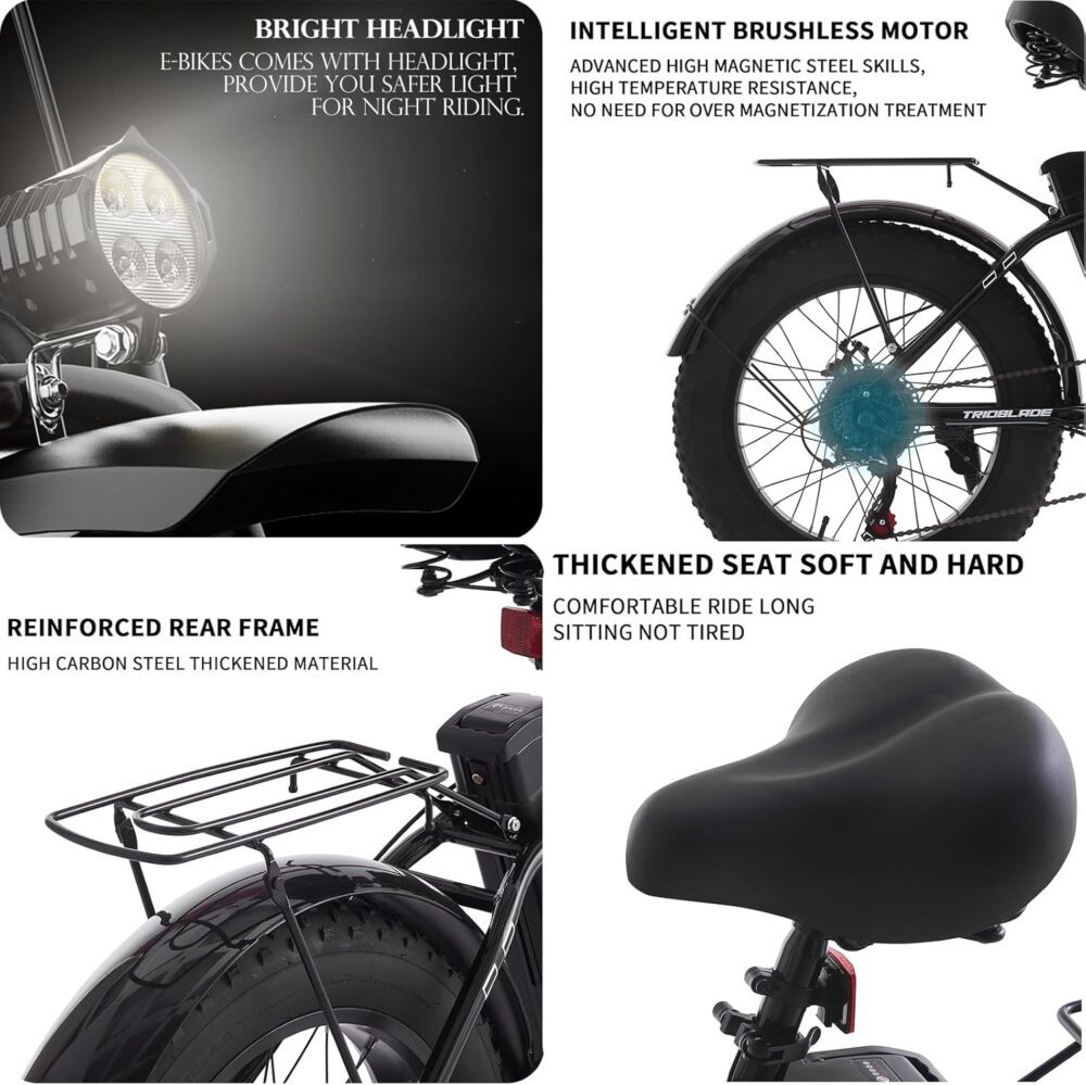 LSBIKE 20 Inch Fat Tire Electric Bike Folding Electric Bicycle with 250W Motor Removable 36V Battery 7 Speed Drivetrain City Bike Portable E-bike Electric Mountain Bike for Unisex Adult - Image 8