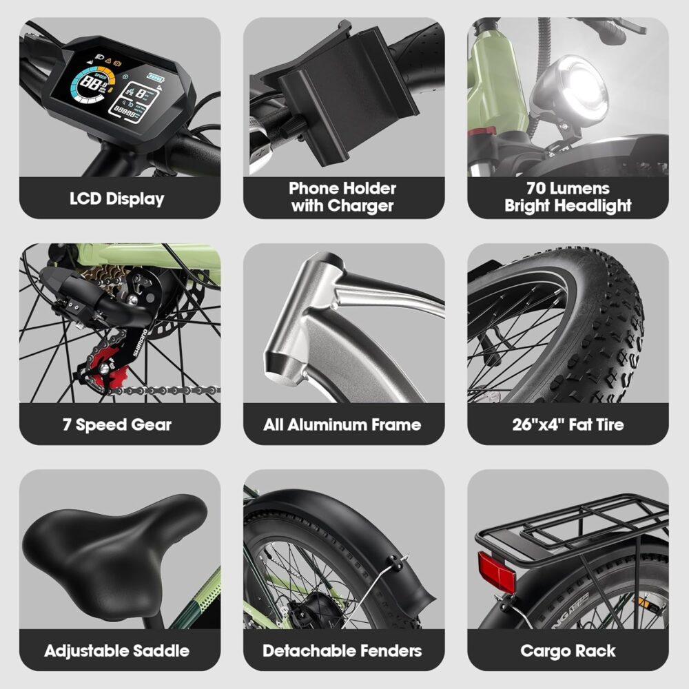 Powerful 2000W E-Bike for Adults – 26" Fat Tires, 48V 32Ah Battery, 48MPH Top Speed, Hydraulic Brakes, 7-Speed, Up to 130 Miles Range - Image 6