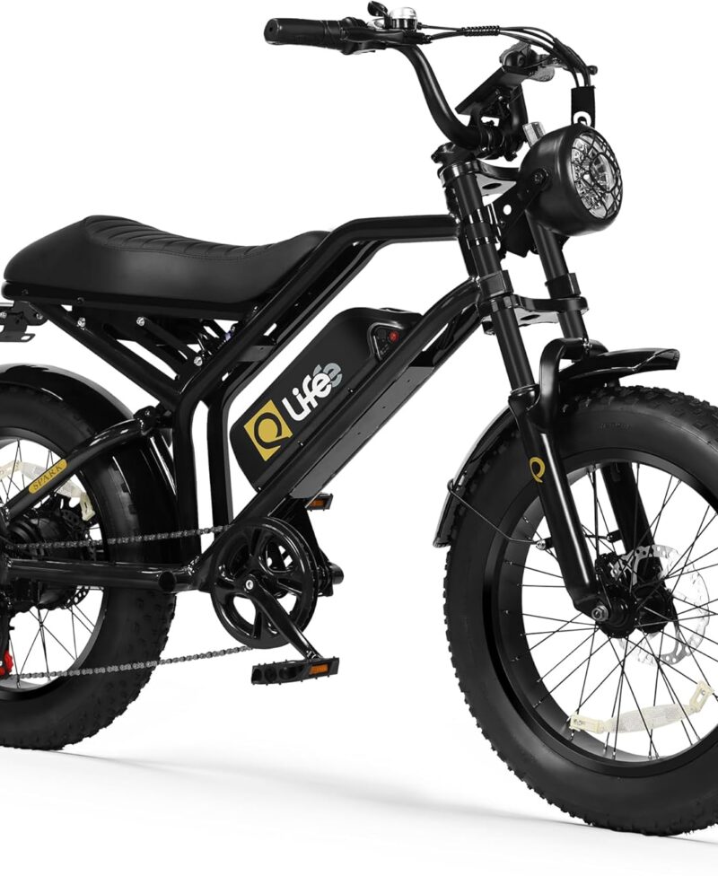 Qlife Electric Moped for Adults – 1500W Peak Motor, 28–35 MPH, Dual Suspension, 7-Speed, 20" Fat Tire E-Bike with Removable Battery
