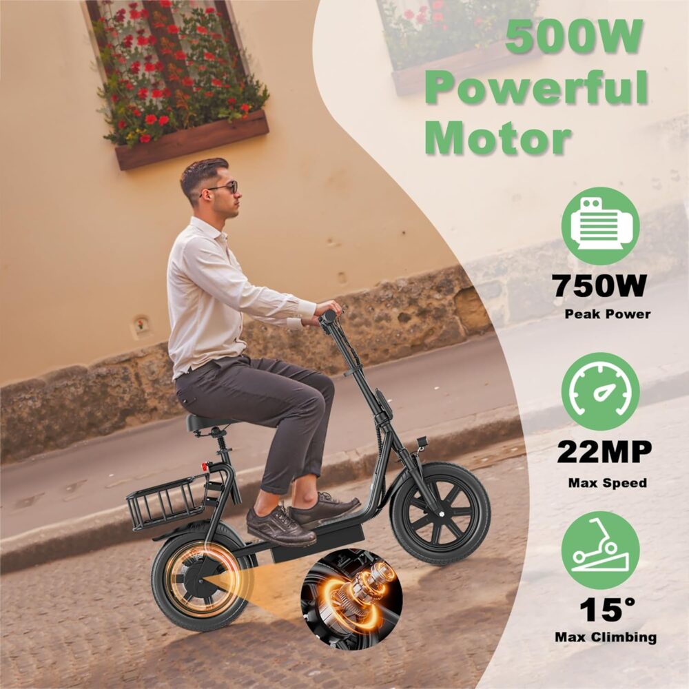NAVIC T1XR Electric Scooter for Adults – 500W Motor, 22 MPH Top Speed, 21-27 Mile Range, 14" Pneumatic Tires, Foldable with Back Basket & App Control - Image 8
