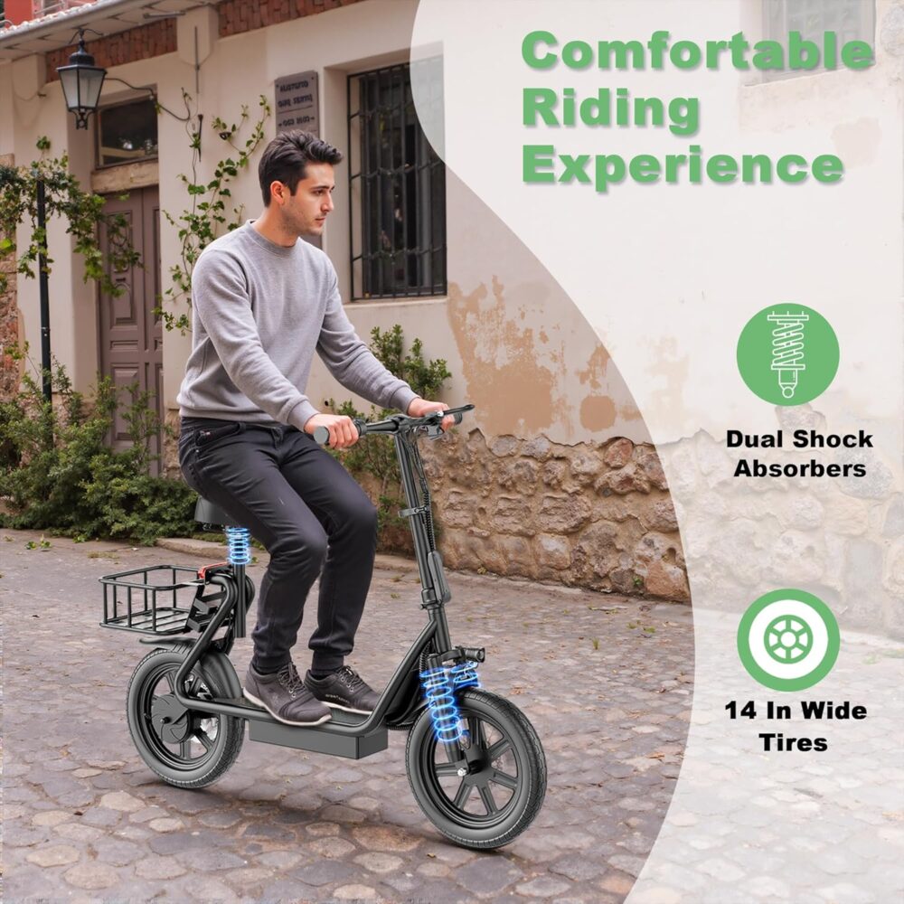 NAVIC T1XR Electric Scooter for Adults – 500W Motor, 22 MPH Top Speed, 21-27 Mile Range, 14" Pneumatic Tires, Foldable with Back Basket & App Control - Image 3